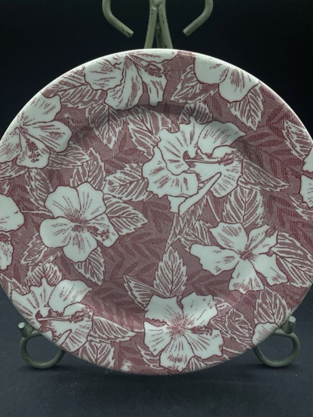 Tepco 9” Dinner Plate Tropical Hawaiian Hibiscus Maroon Restaurant Ware - Picture 4 of 9